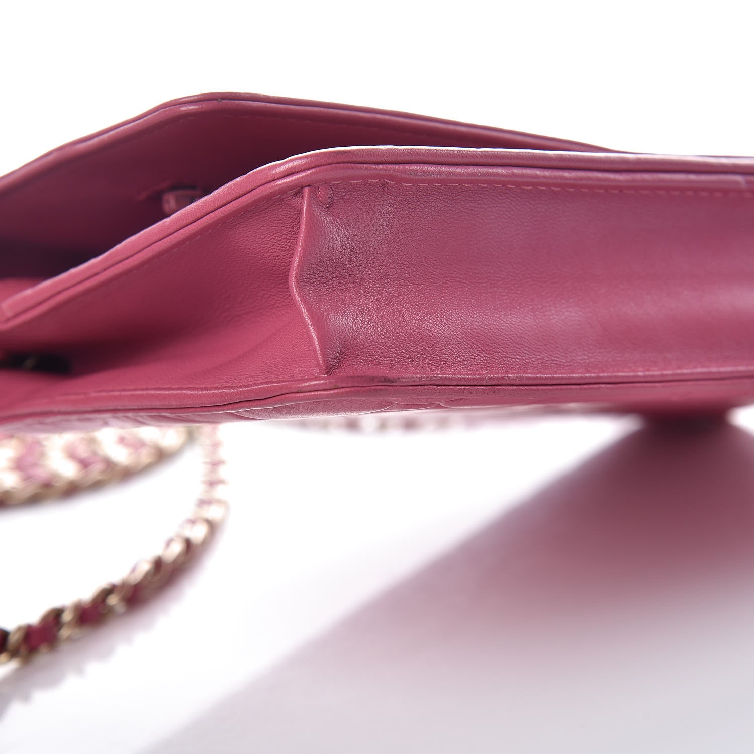 Chanel Lambskin Camellia Embossed Wallet On Chain WOC Pink 9 of 13