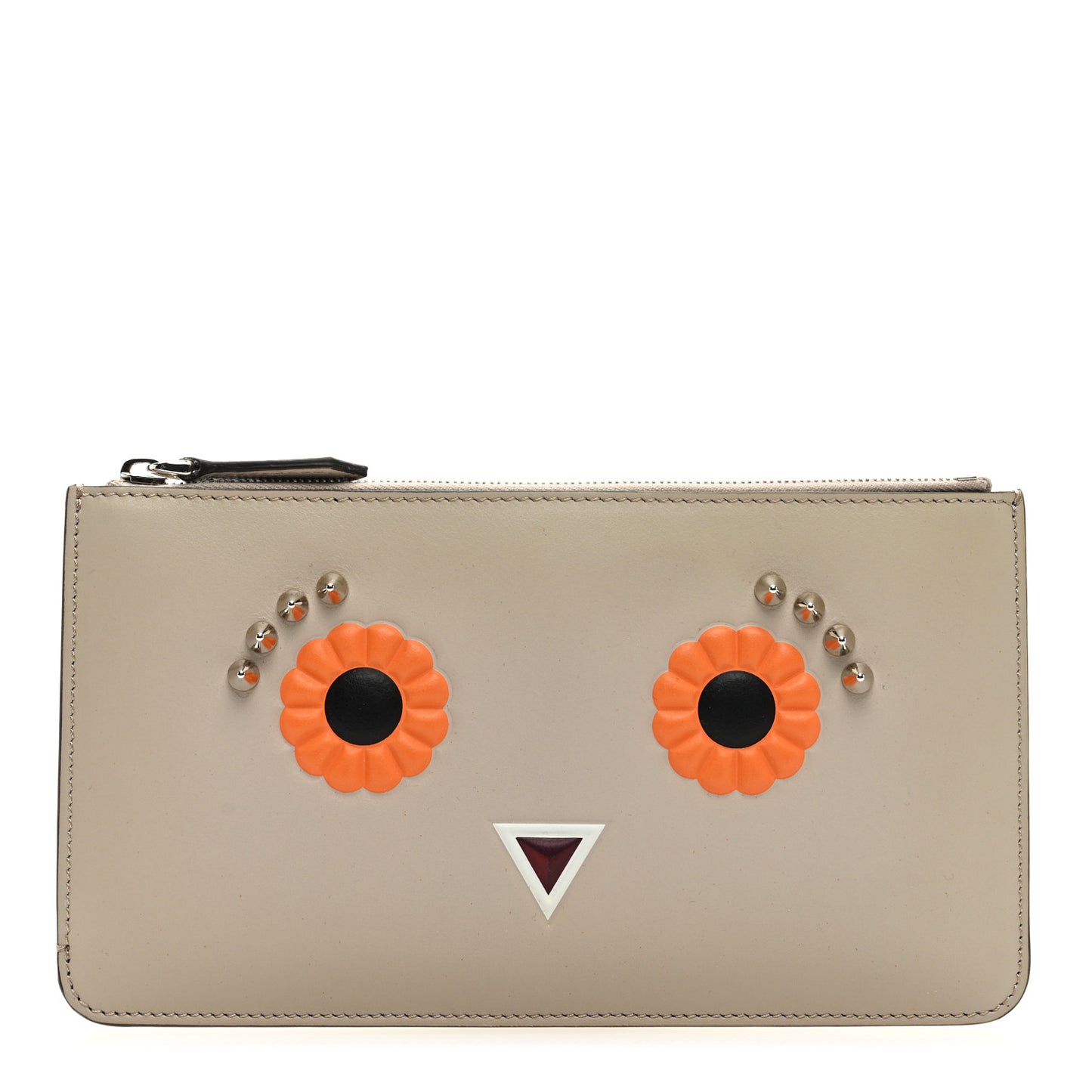 Vitello Century Lucido Hypnoteyes Studded Zip Pouch Grigio Polvere Arancio Multicolor