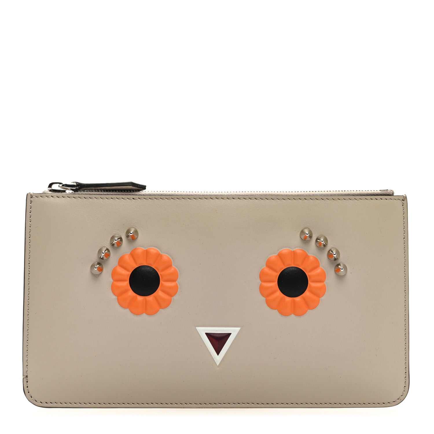 Fendi Vitello Century Lucido Hypnoteyes Studded Zip Pouch Grigio Polvere Arancio Multicolor 1 of 6