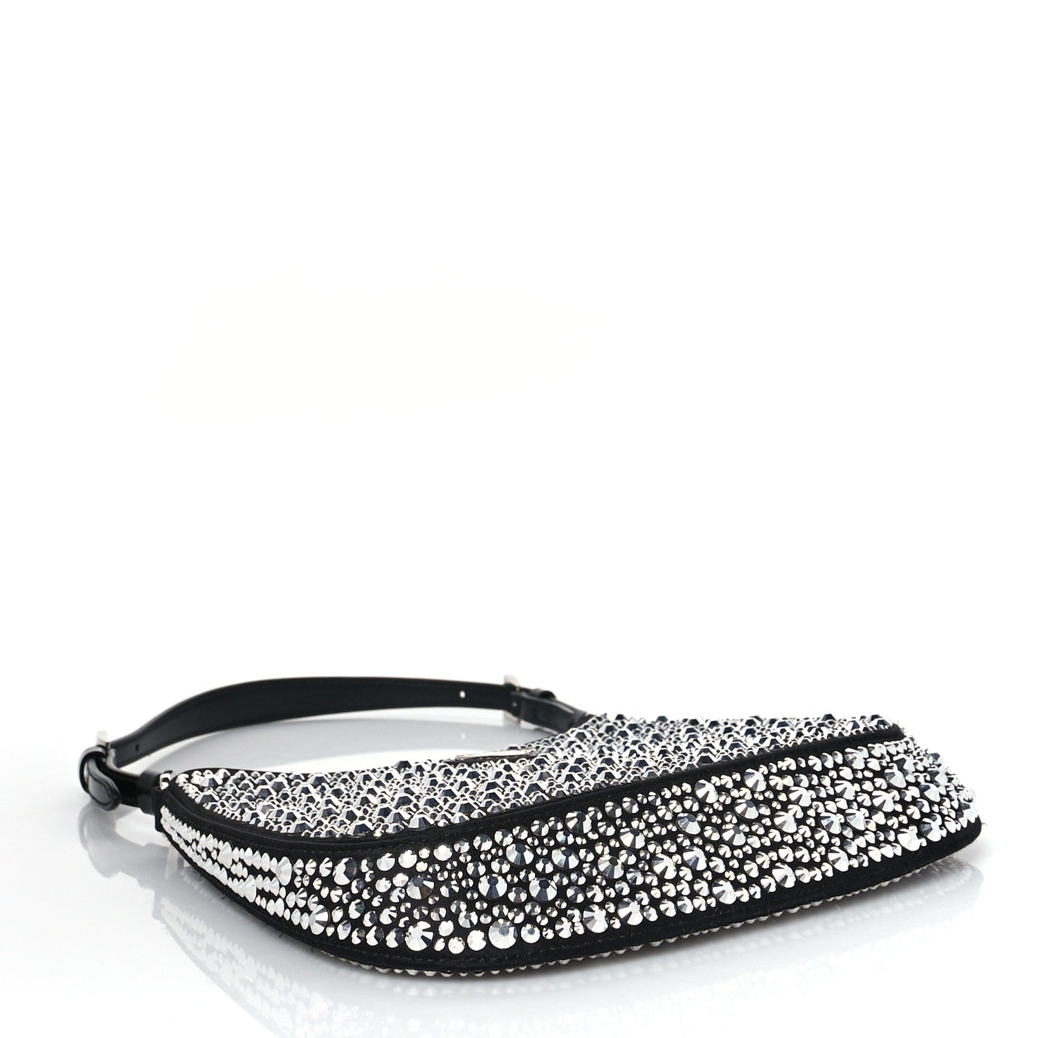 Prada Satin Crystal Cleo Adjustable Strap Shoulder Bag Metal 4 of 11