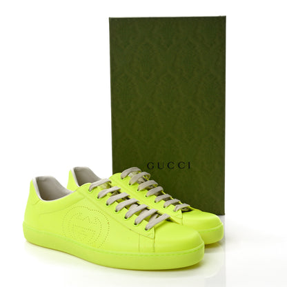 Gucci Capri Fluo Calfskin Interlocking G Perforated Mens Ace Sneakers 10 Yellow Fluo 3 of 9