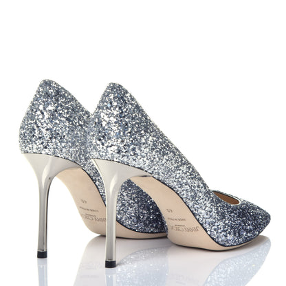 Jimmy Choo Coarse Glitter Degrade Pointy Toe Romy 100 Pumps 40 Navy Silver 3 of 7