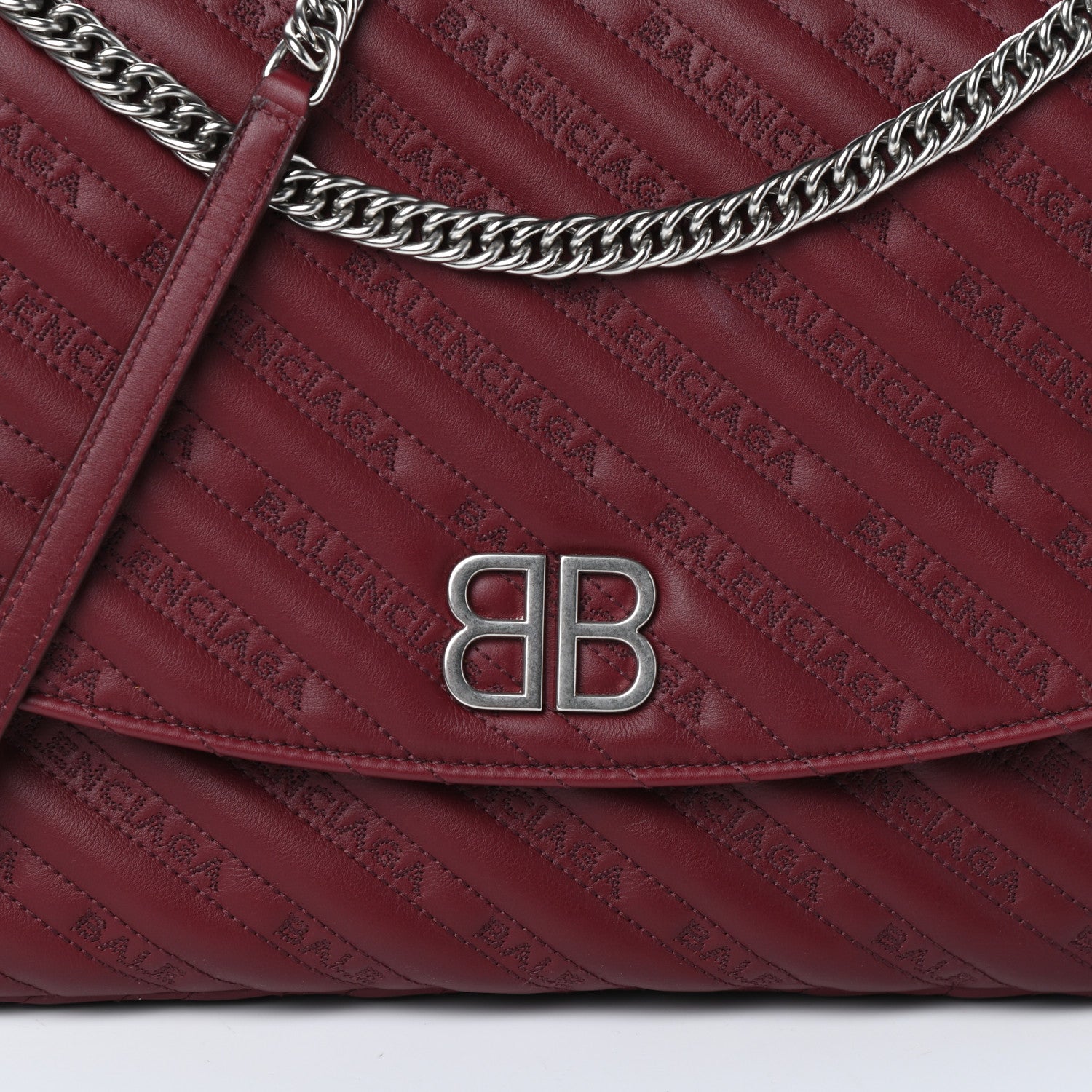 Balenciaga Calfskin Logo Matelasse Large BB Flap Chain Shoulder Bag Burgundy 7 of 9