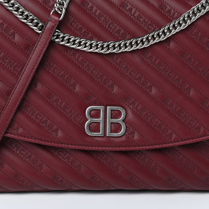 Balenciaga Calfskin Logo Matelasse Large BB Flap Chain Shoulder Bag Burgundy 7 of 9