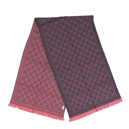Gucci Wool Jacquard GG Monogram Sten Fringe Scarf Graphite Pink 2 of 4