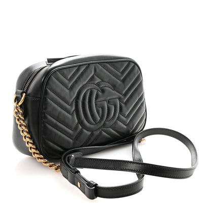Gucci Calfskin Matelasse Small GG Marmont Chain Shoulder Bag Black Black 4 of 12