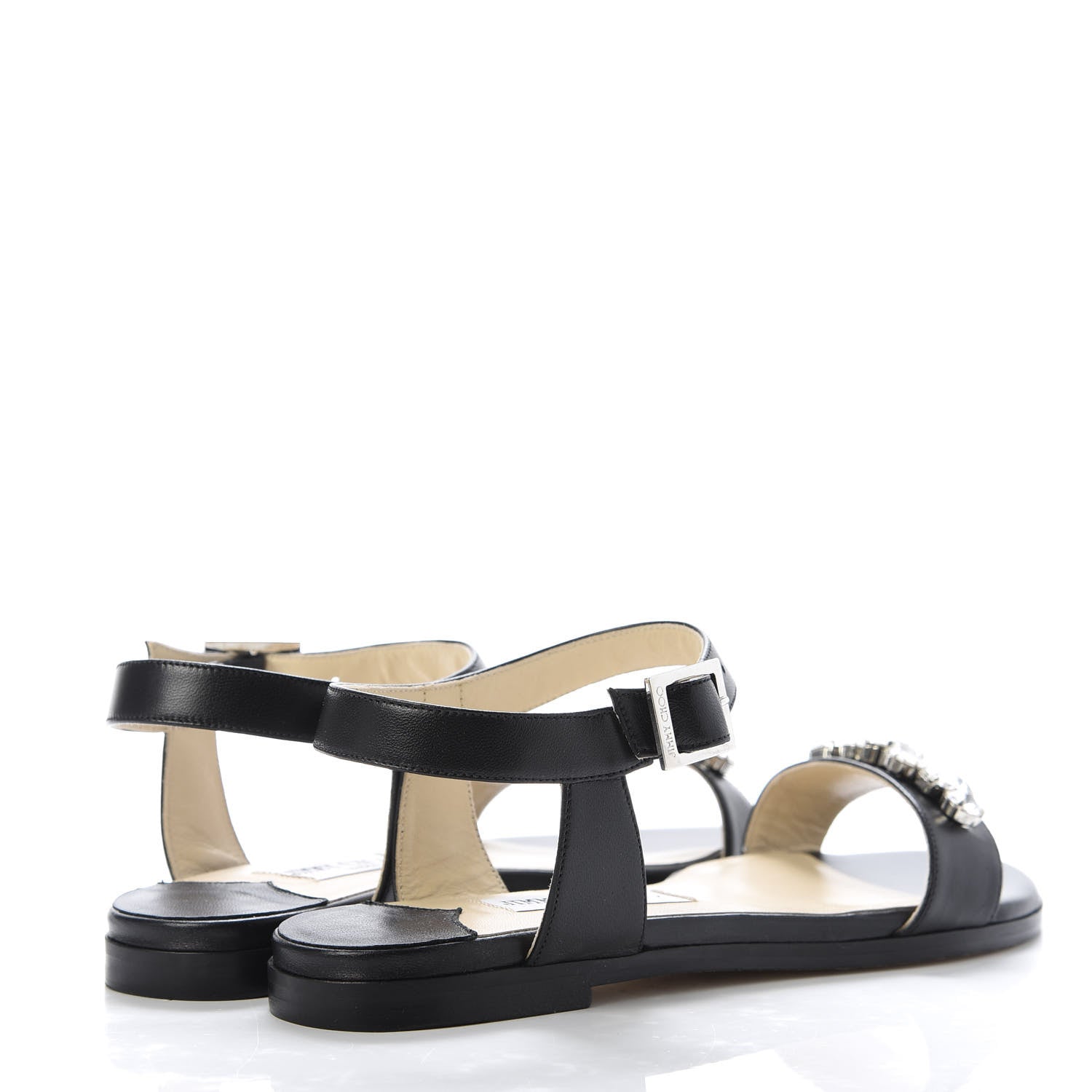 Jimmy Choo Calfskin Crystal Sandal Flats 37 Black 4 of 9