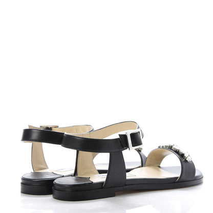 Jimmy Choo Calfskin Crystal Sandal Flats 37 Black 4 of 9