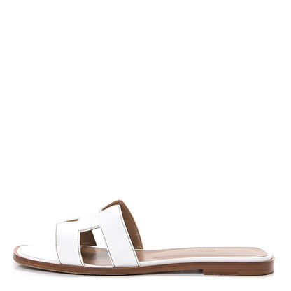 Hermes Box Calfskin Oran Sandals 38.5 White 1 of 10