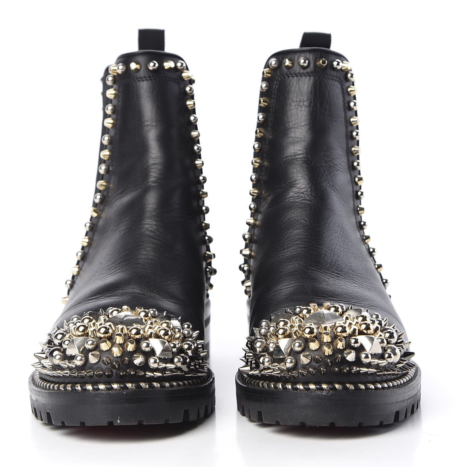 Christian Louboutin Calfskin Studded Chasse A Clou Flat Chelsea Boots 39 Black 3 of 9