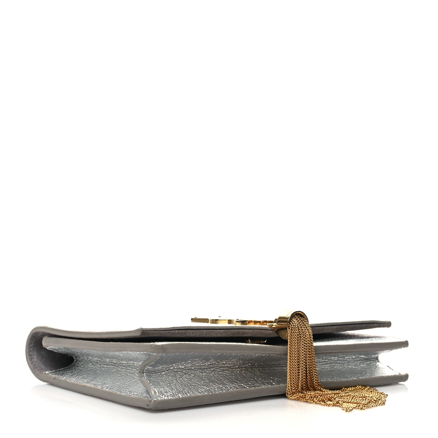 Saint Laurent Metallic Calfskin Kate Monogram Tassel Chain Wallet Silver 3 of 12