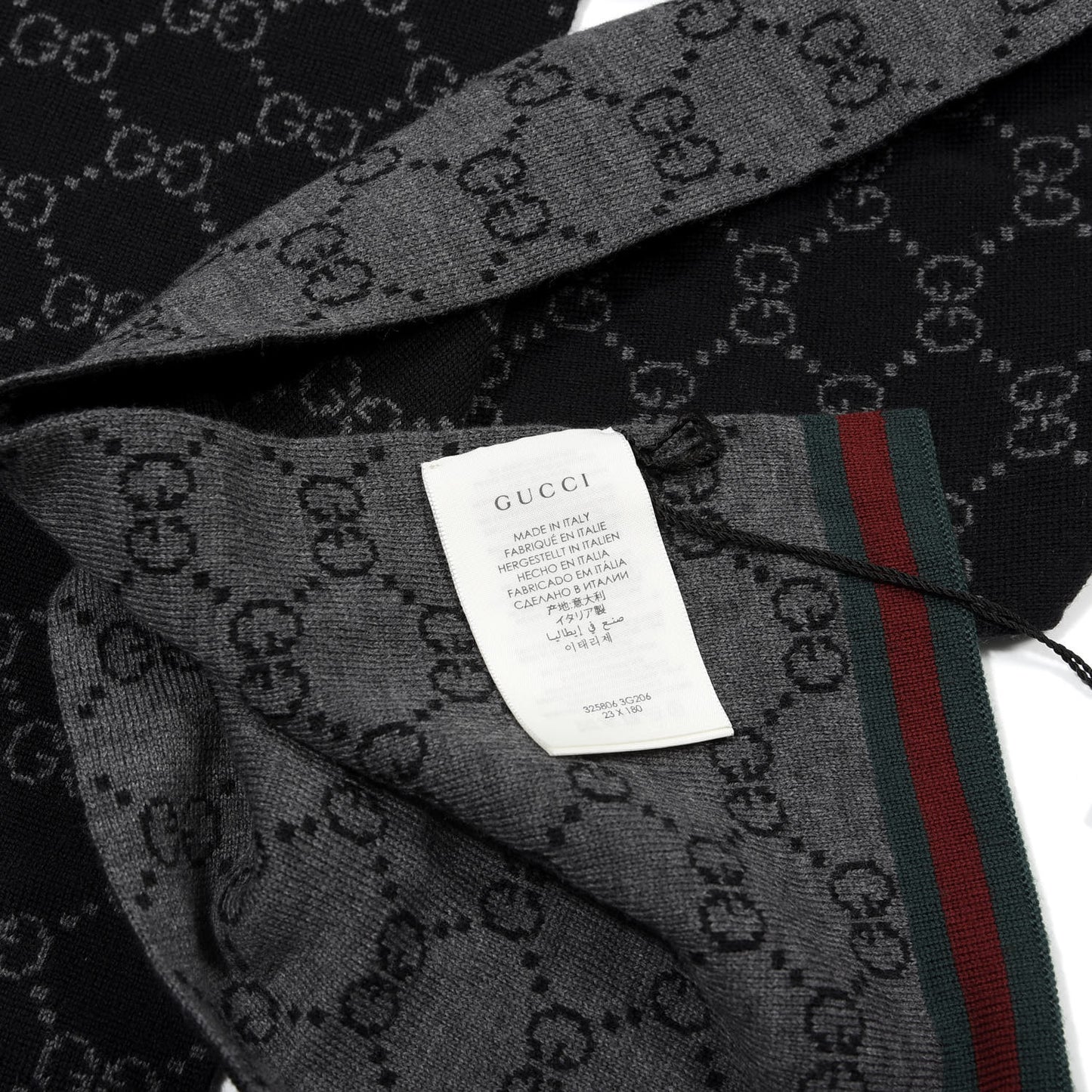 Wool Tricot GG Monogram Web Solange Scarf Black Medium Grey