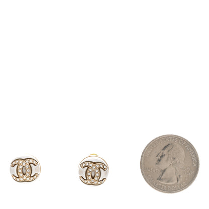 Chanel Pearl Crystal Metal CC Round Earrings Gold 2 of 5