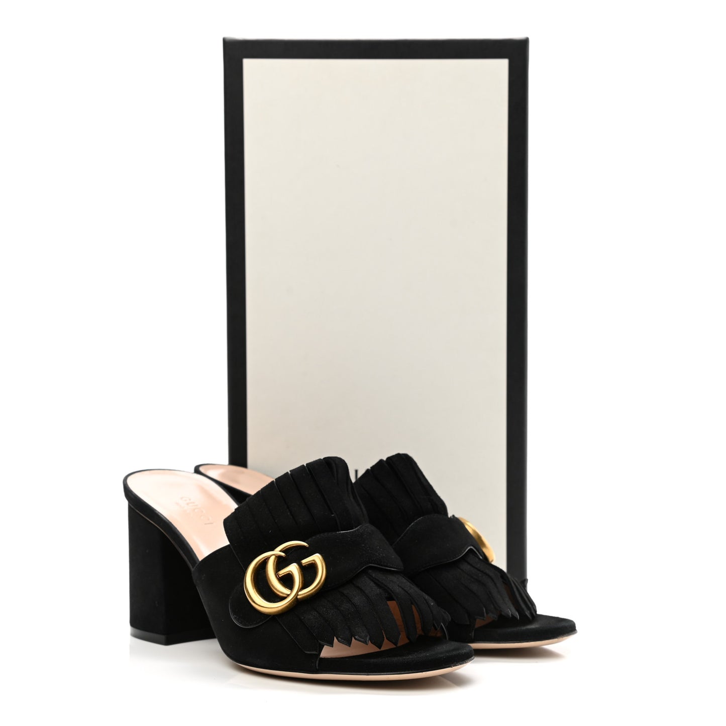 Kid Scamosciato GG Marmont Fringe 75mm Slide Sandals 37.5 Black