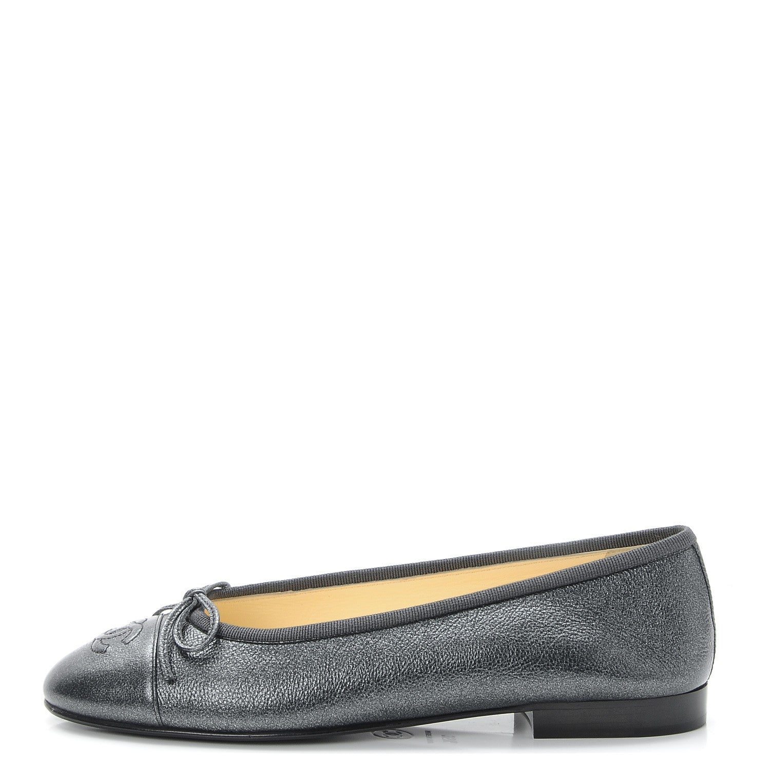 Chanel Metallic Calfskin Cap Toe CC Ballerina Flats 35.5 Dark Silver 1 of 9