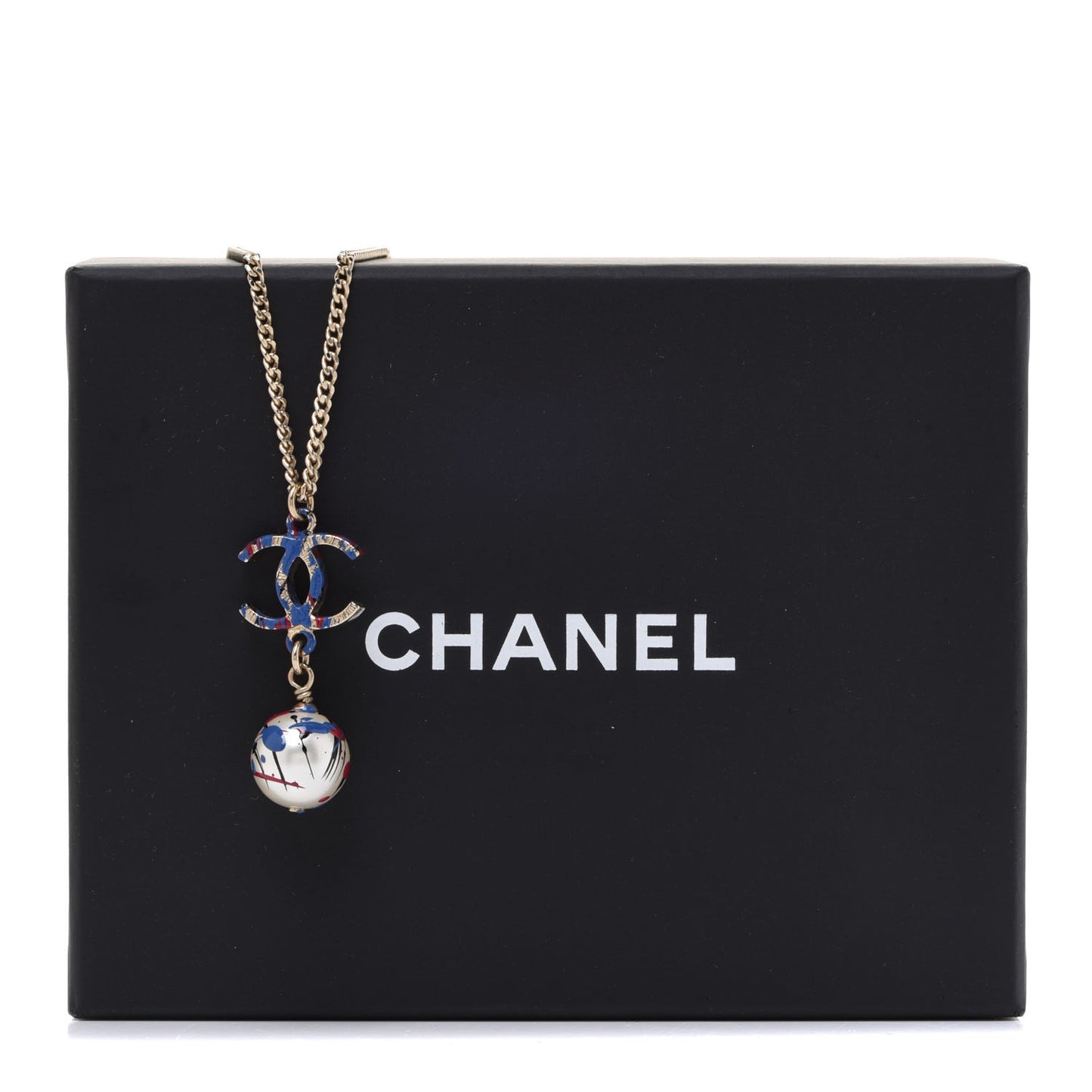 Pearl Bead CC Jackson Pollock Splattered Paint Drop Necklace Black Red Blue