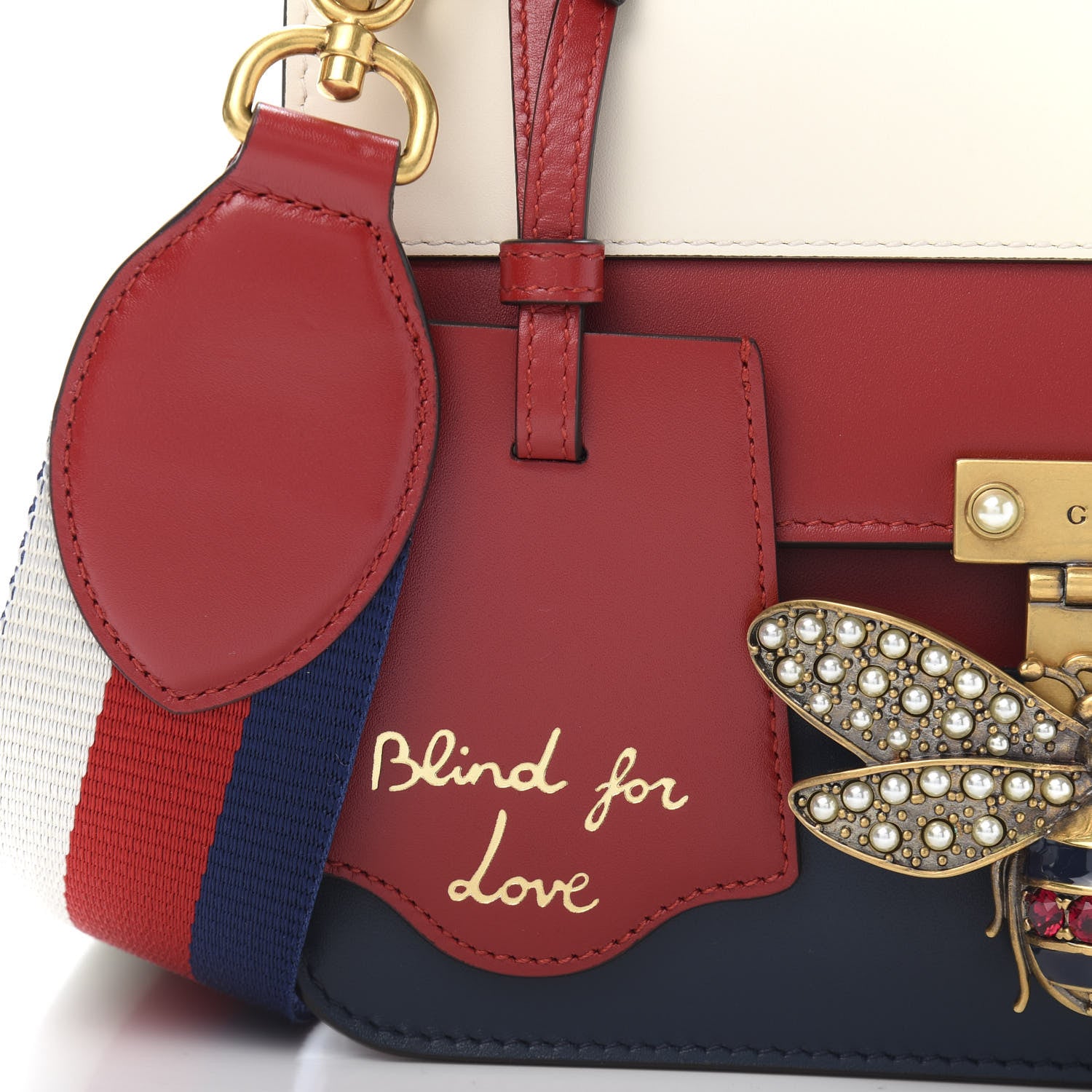 Gucci Calfskin Sylvie Web Queen Margaret Shoulder Bag Blue Agata Hibiscus Red Mystic White 12 of 14