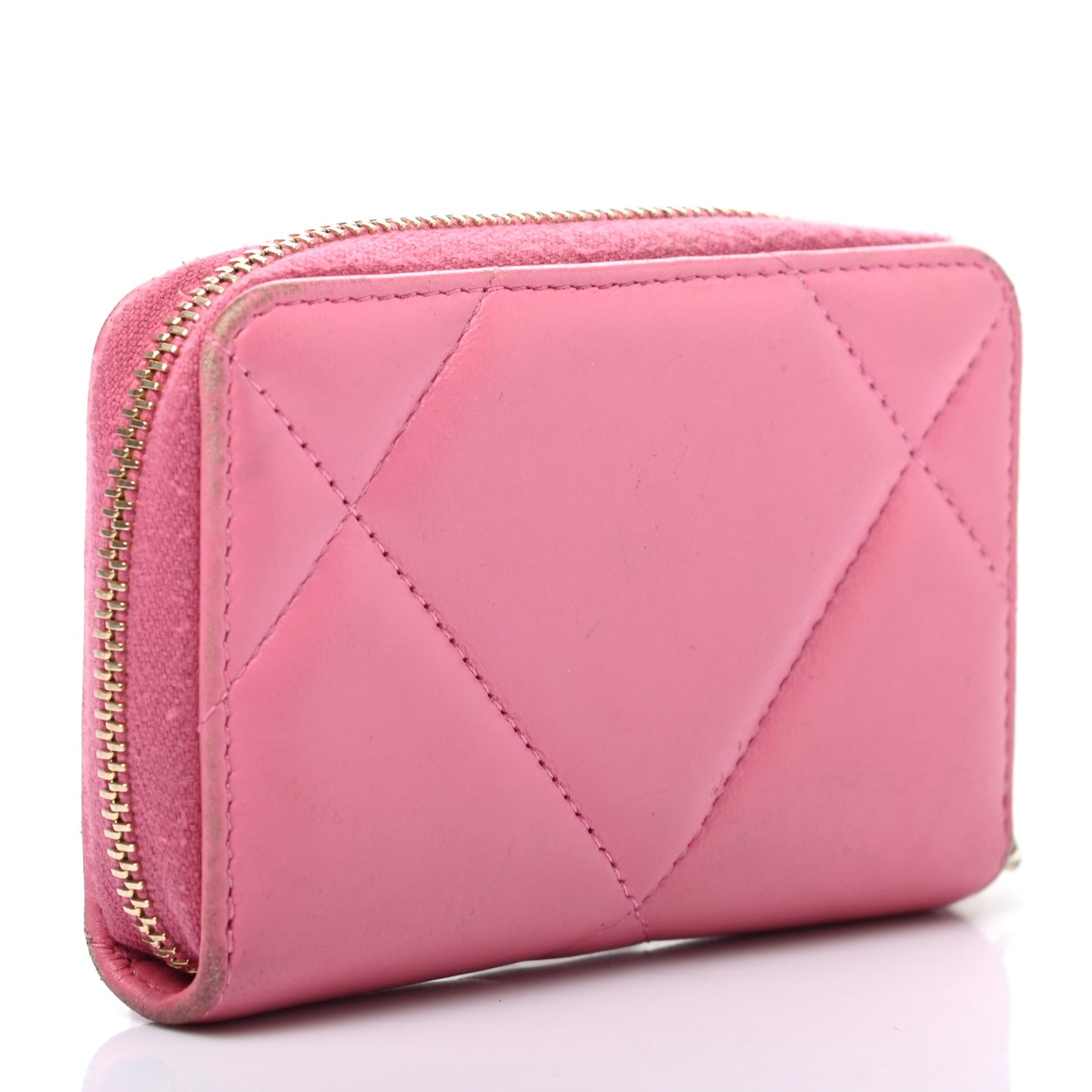Lambskin Quilted Chanel 19 Zip Around Coin Purse Wallet Pink