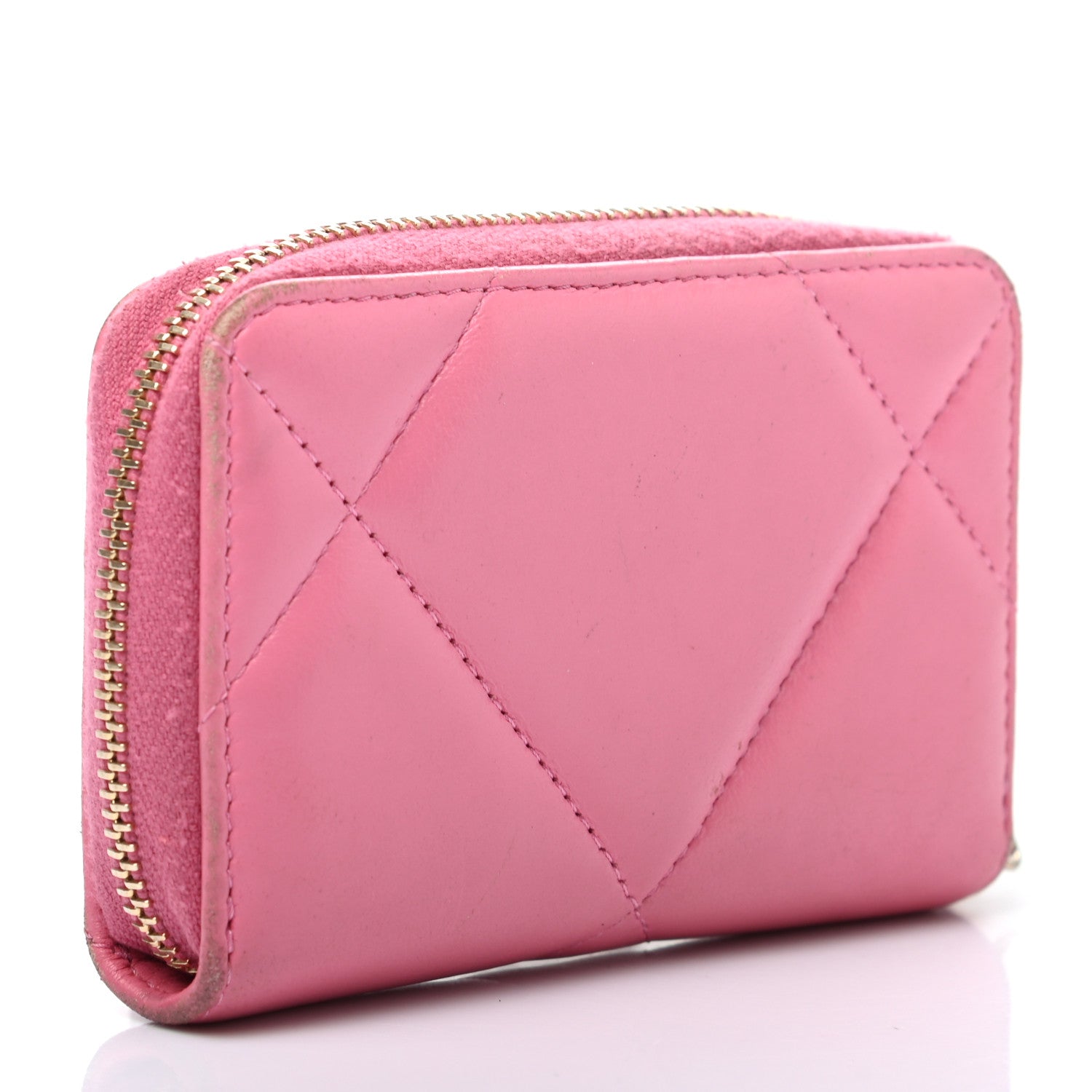 Chanel Lambskin Quilted Chanel 19 Zip Around Coin Purse Wallet Pink 6 of 25