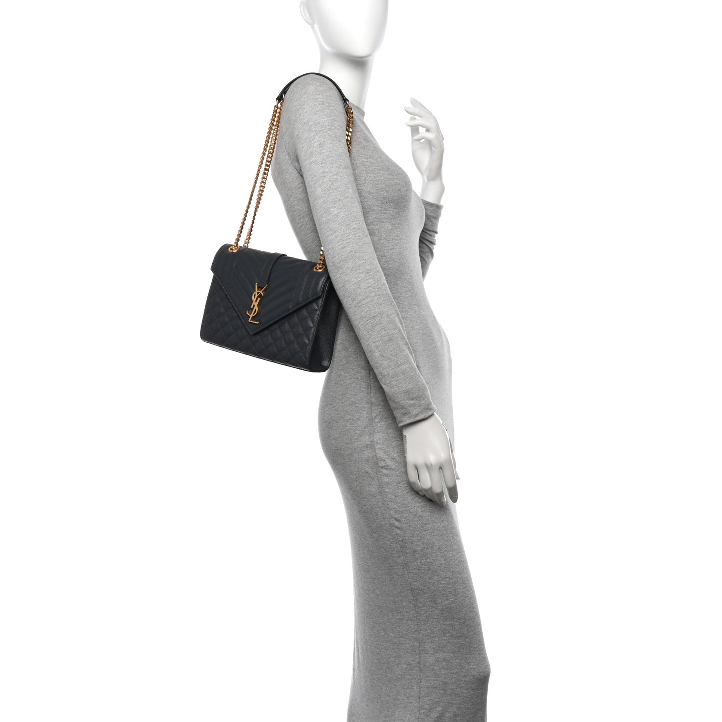Grain De Poudre Textured Mixed Matelasse Medium Triquilt Monogram Satchel Fog