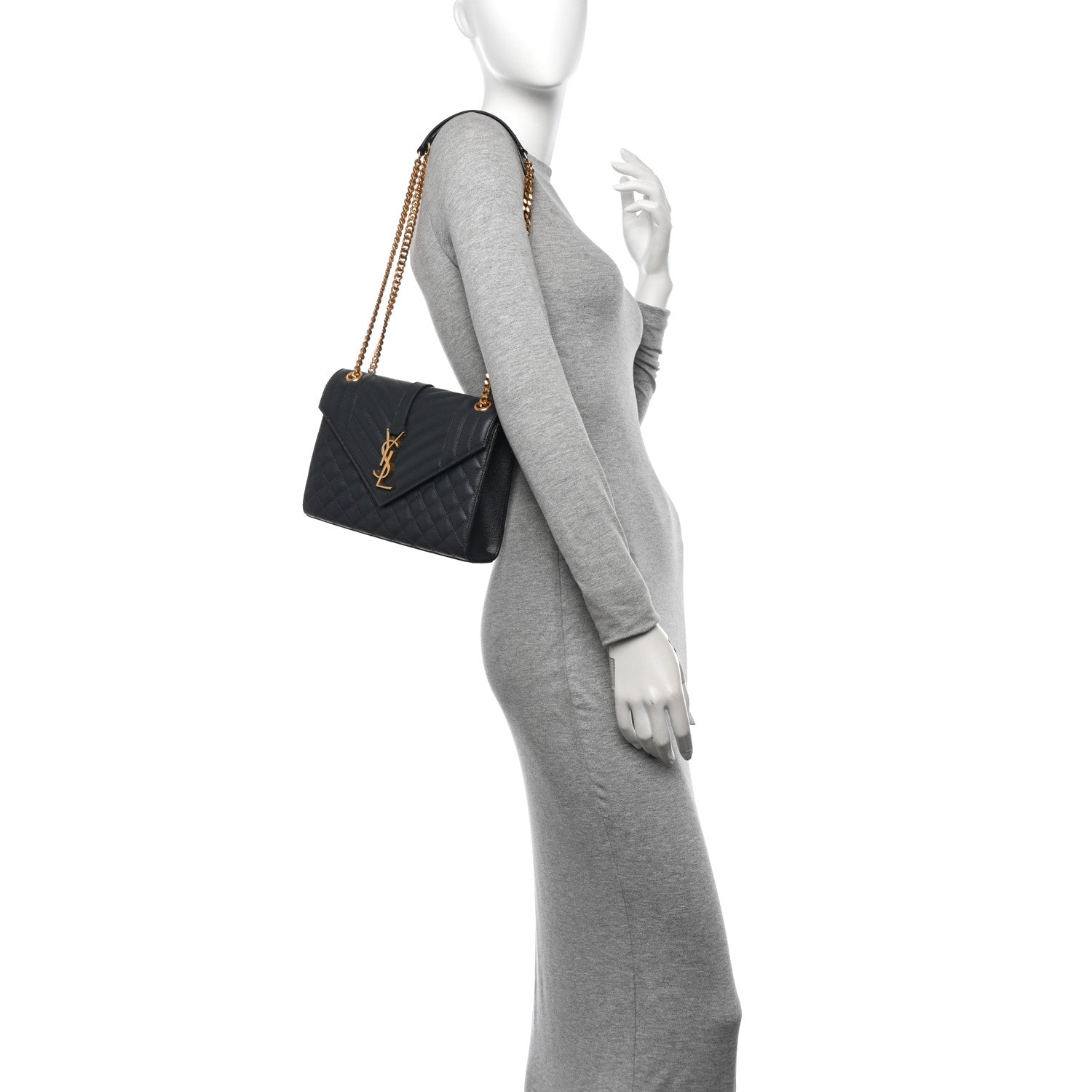 Saint Laurent Grain De Poudre Textured Mixed Matelasse Medium Triquilt Monogram Satchel Fog 2 of 10