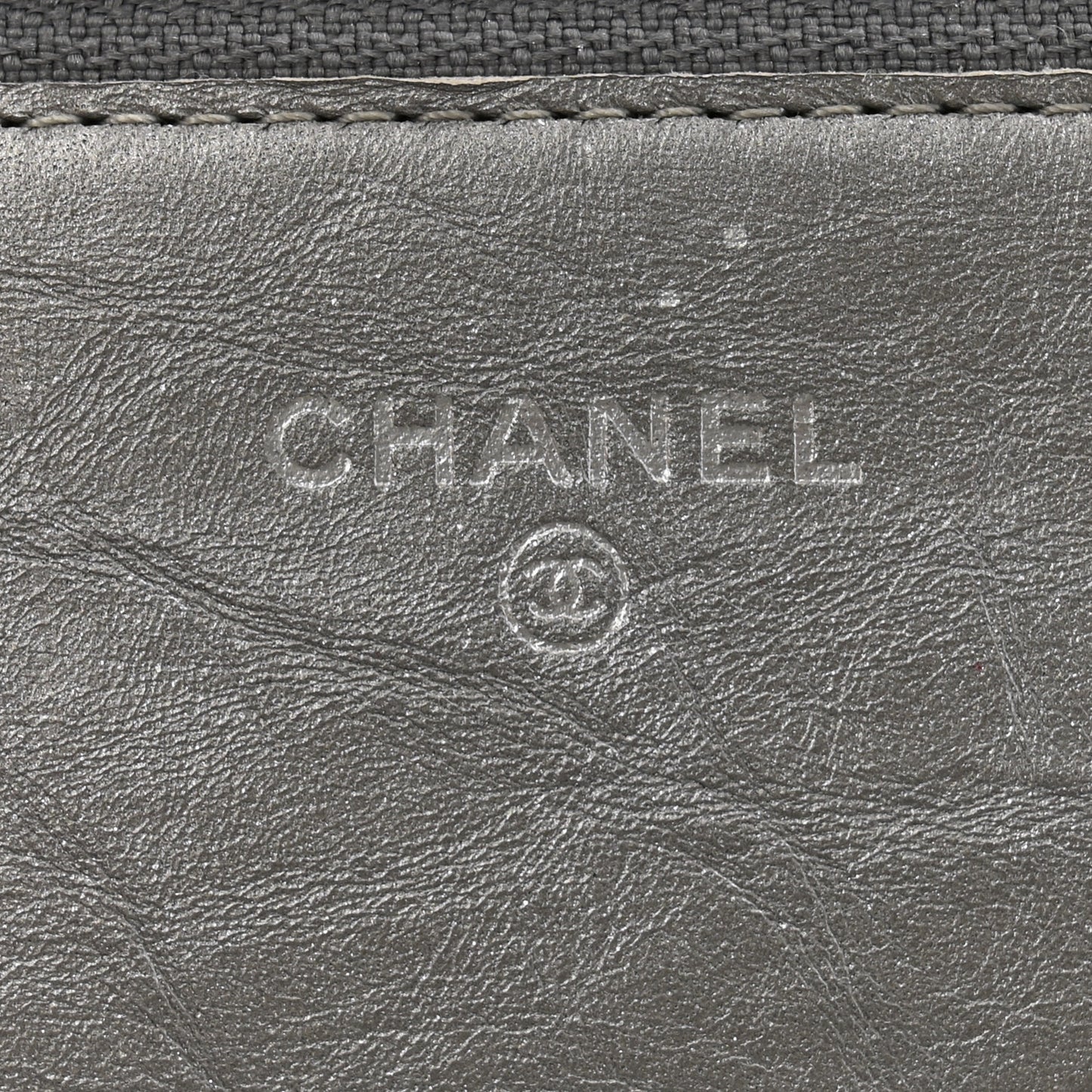 Metallic Aged Calfskin Quilted Wallet on Chain WOC Silver