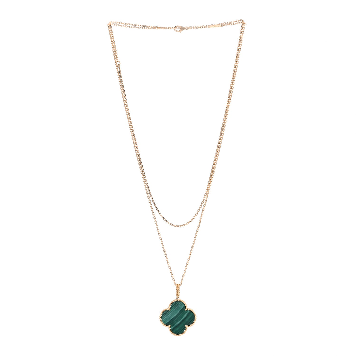 Van Cleef & Arpels 18K Yellow Gold Malachite Magic Alhambra Pendant Necklace 2 of 7