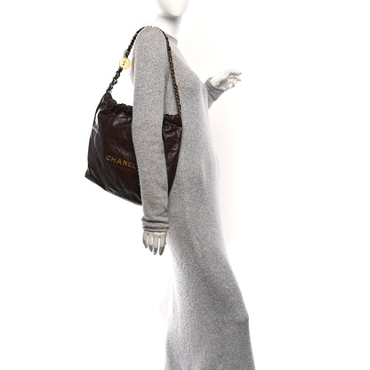 Chanel Shiny Calfskin Quilted Small Chanel 22 Dark Brown 2 of 11