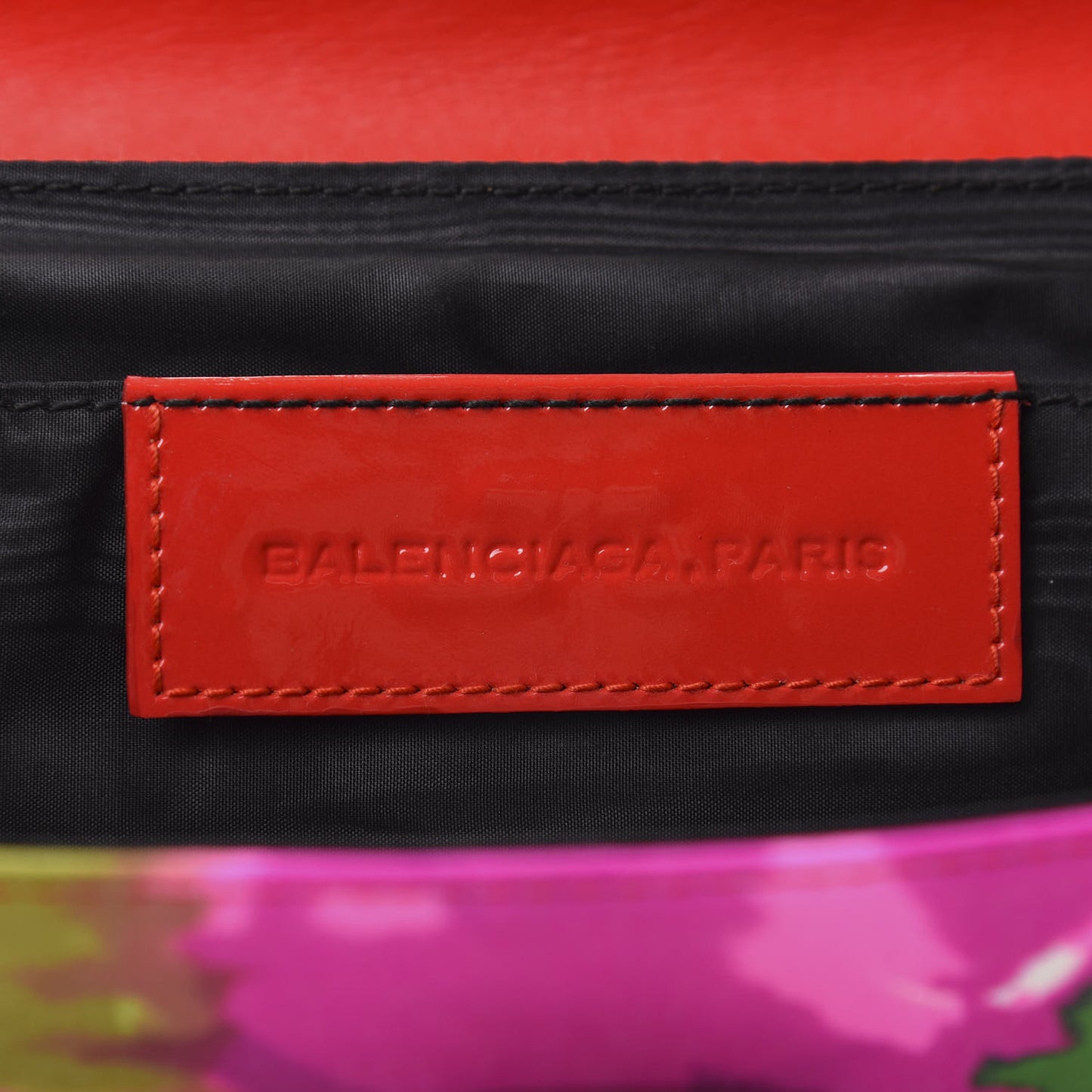 Patent Satin Floral Clutch Red