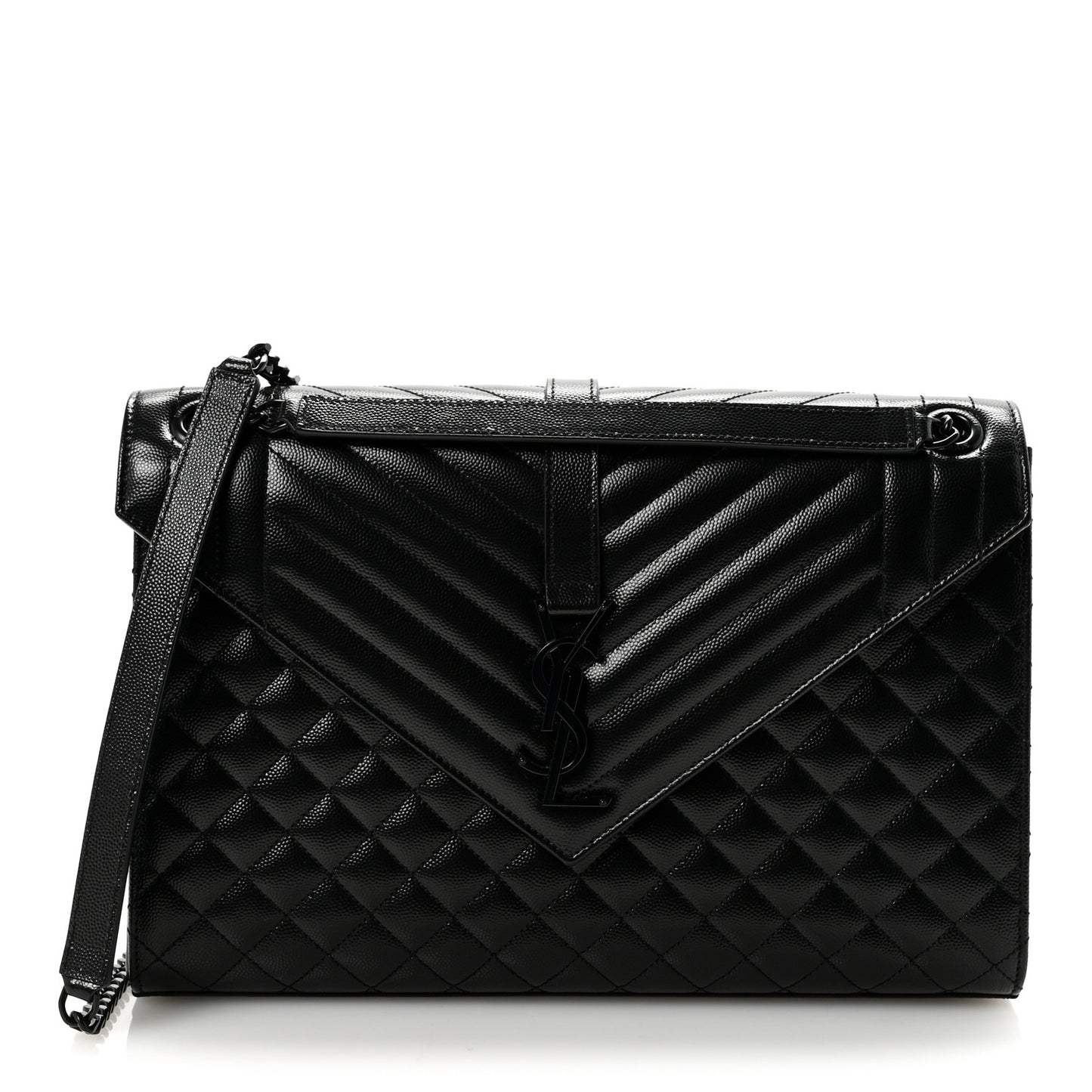 Grain De Poudre Textured Mixed Matelasse Large Triquilt Monogram Monochrome Satchel Black