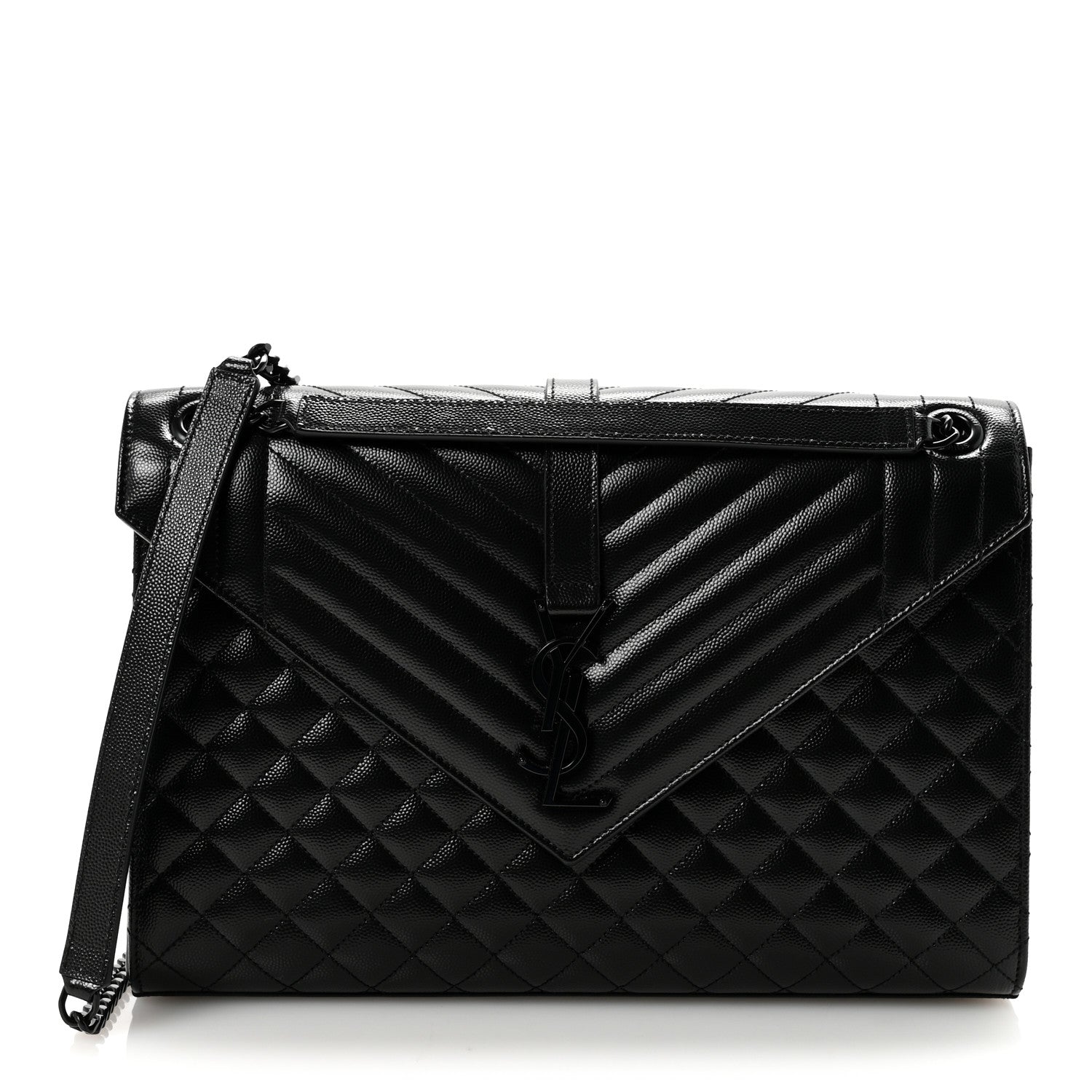 Saint Laurent Grain De Poudre Textured Mixed Matelasse Large Triquilt Monogram Monochrome Satchel Black 1 of 9