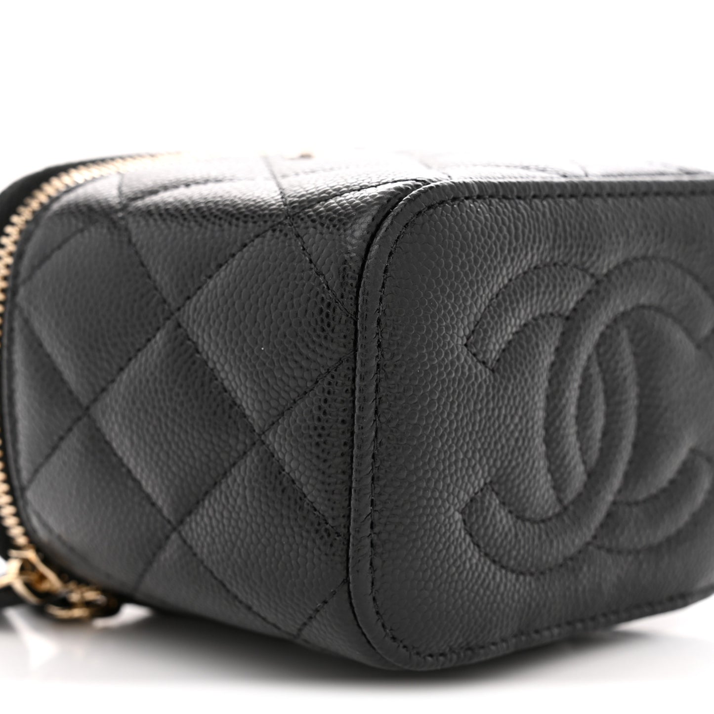 Caviar Quilted Mini Vanity Case With Chain Black