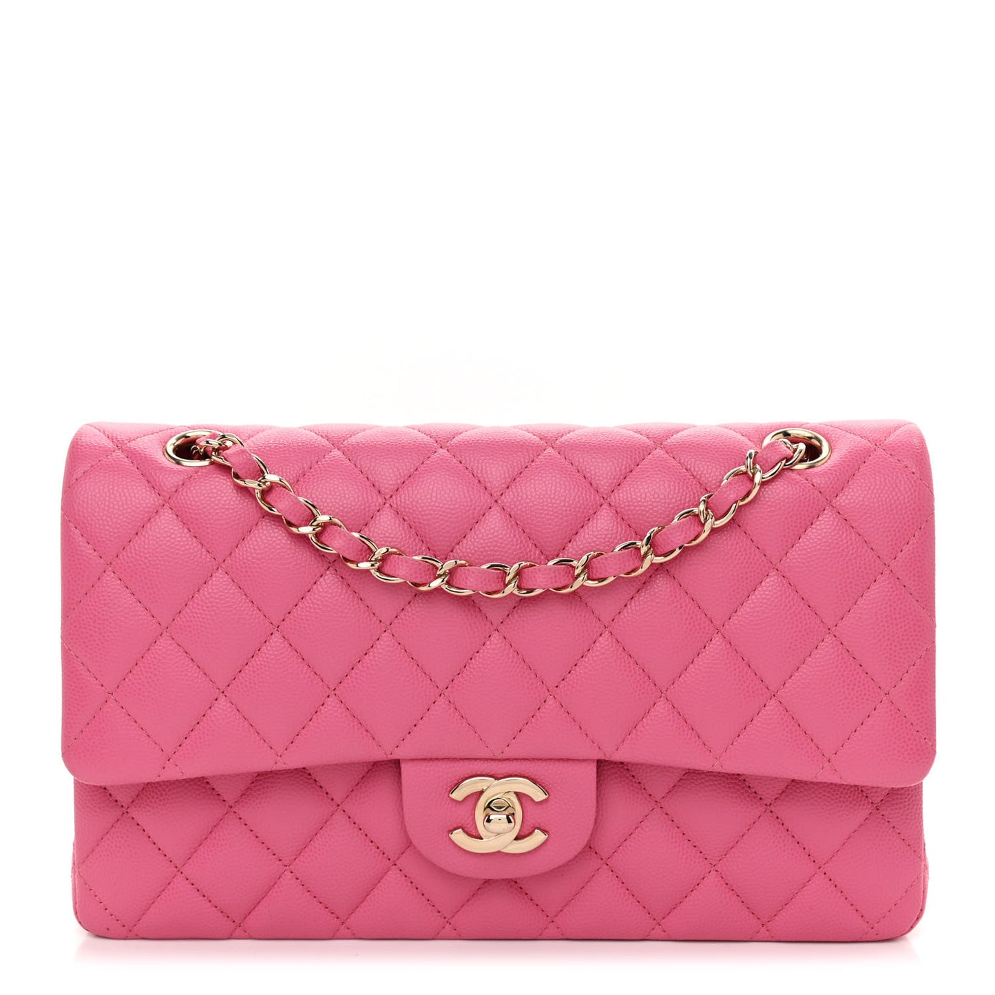 Caviar Quilted Medium Double Flap Pink