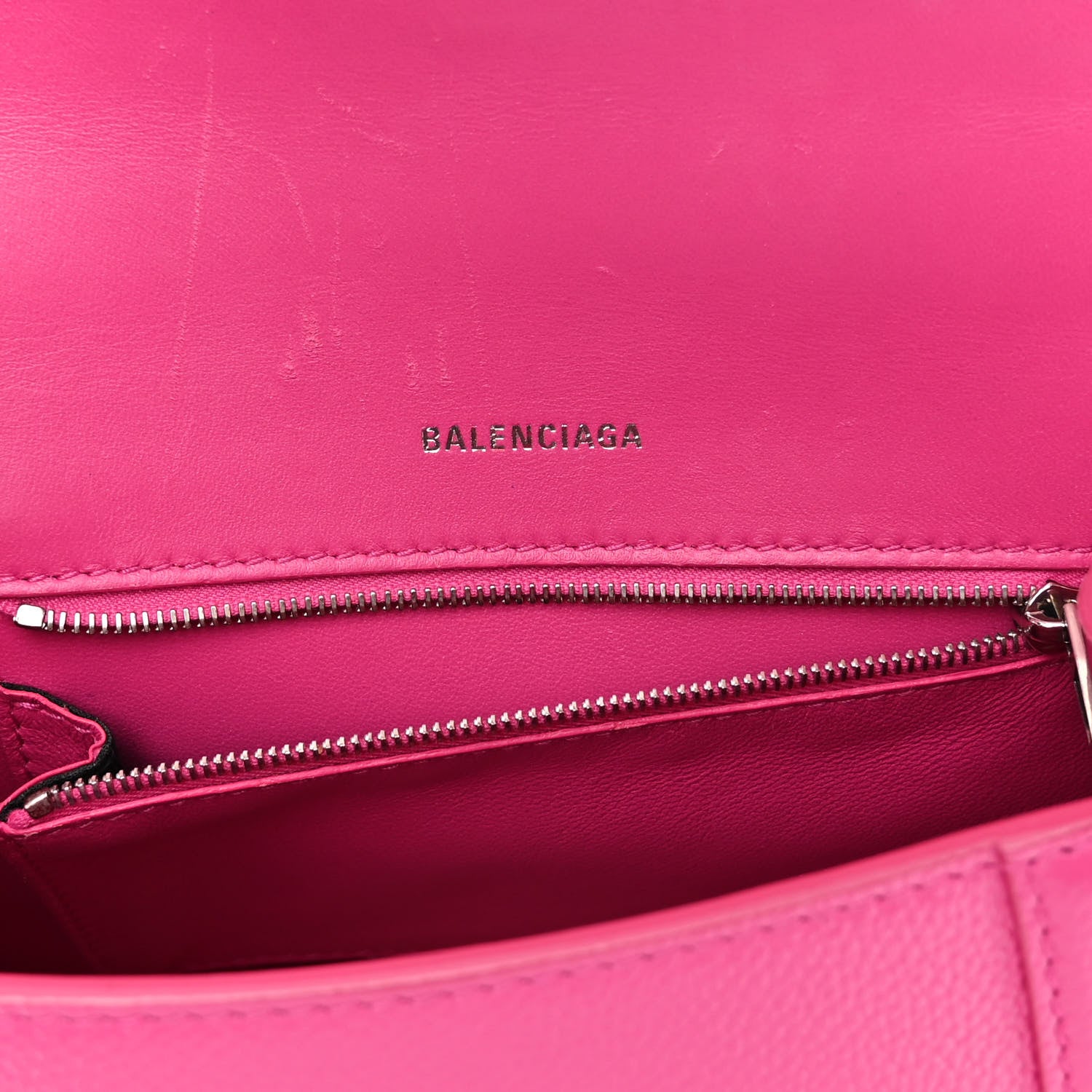Balenciaga Grained Calfskin Tonal B Small Hourglass Top Handle Bag Acid Fuchsia 6 of 13