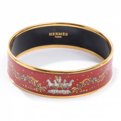 Hermes Enamel Printed Horses Wide Bracelet 65 Red 1 of 4