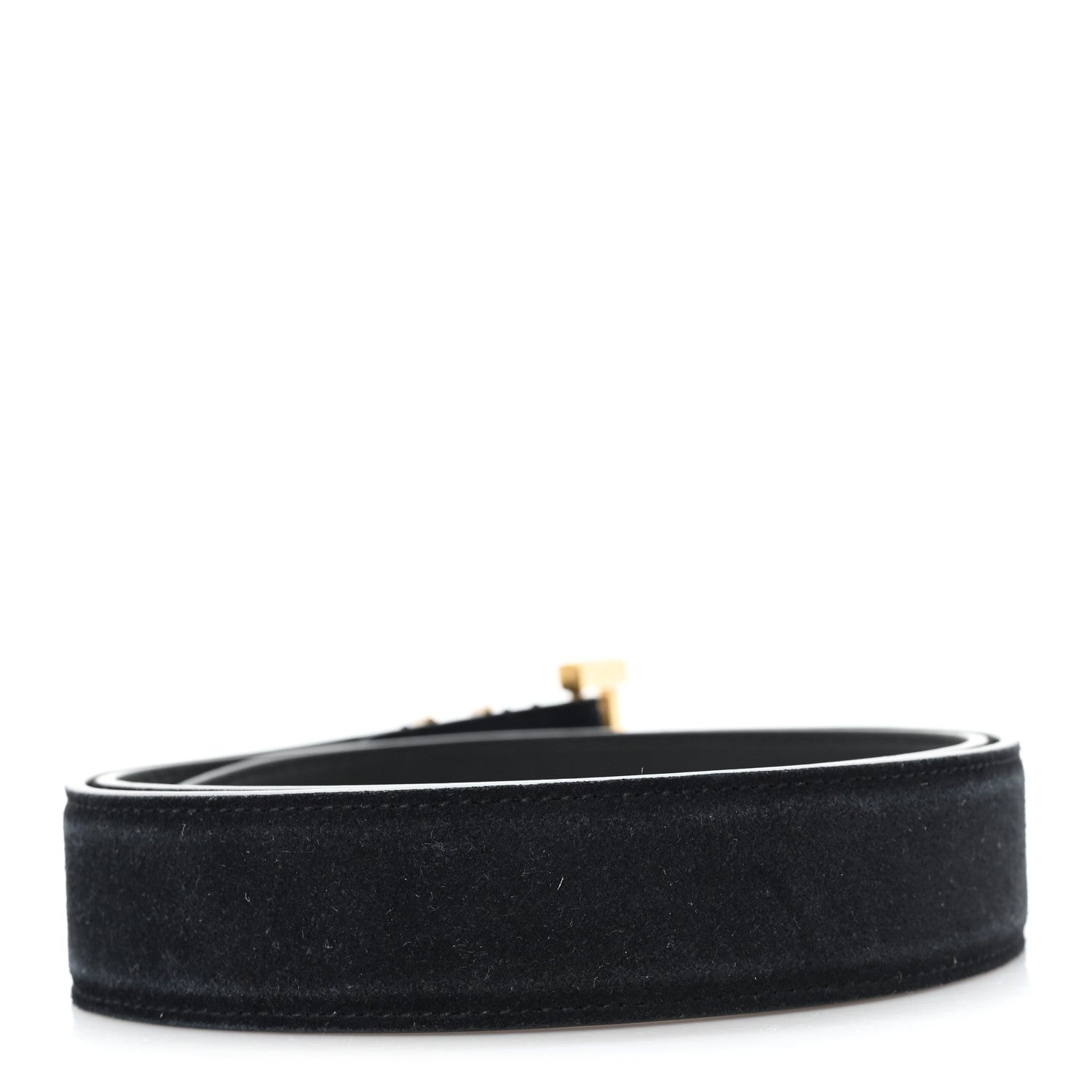 Saint Laurent Suede Monogram Square Buckle Belt 80 32 Black 2 of 5