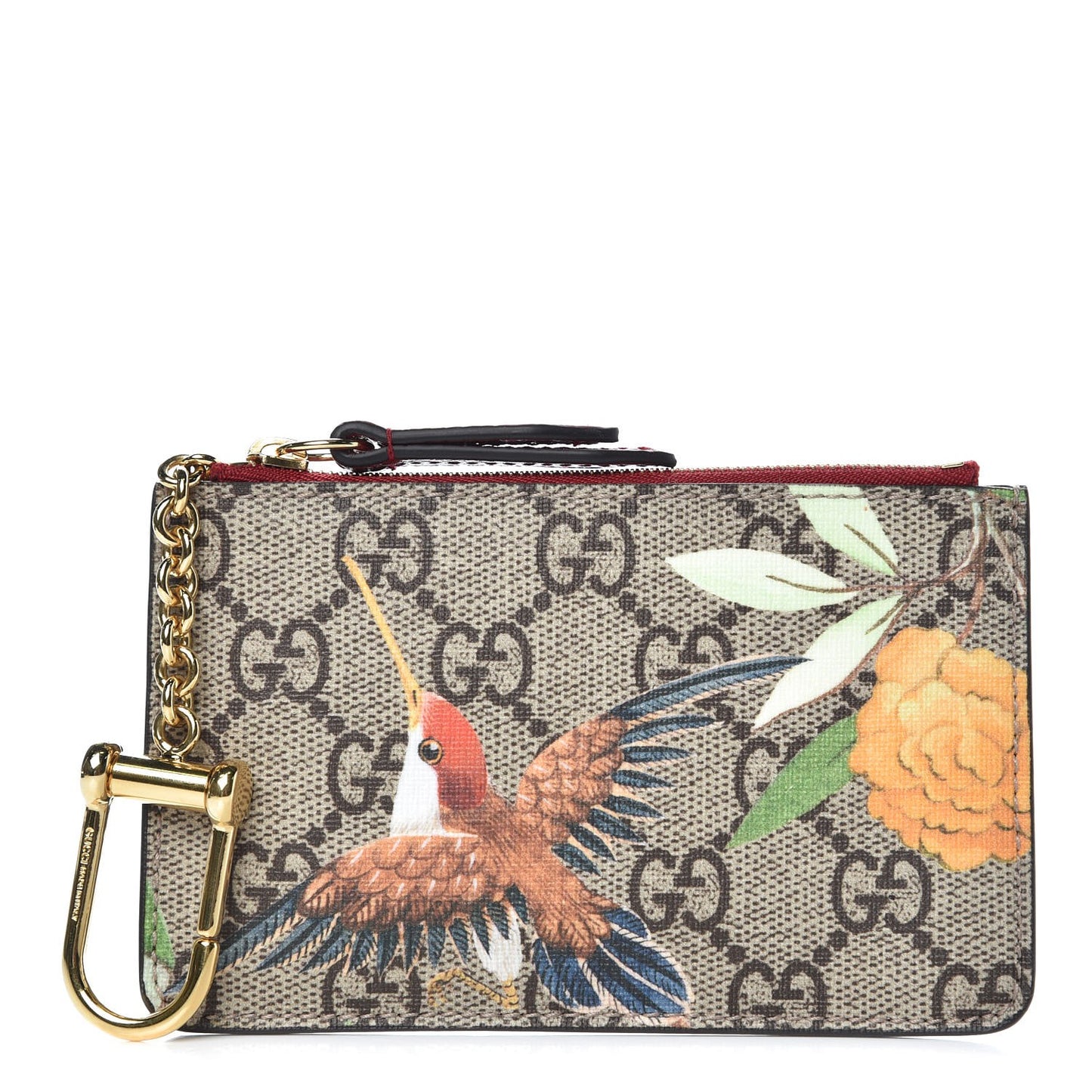 GG Supreme Monogram Tian Key Case Beige Multicolor Red