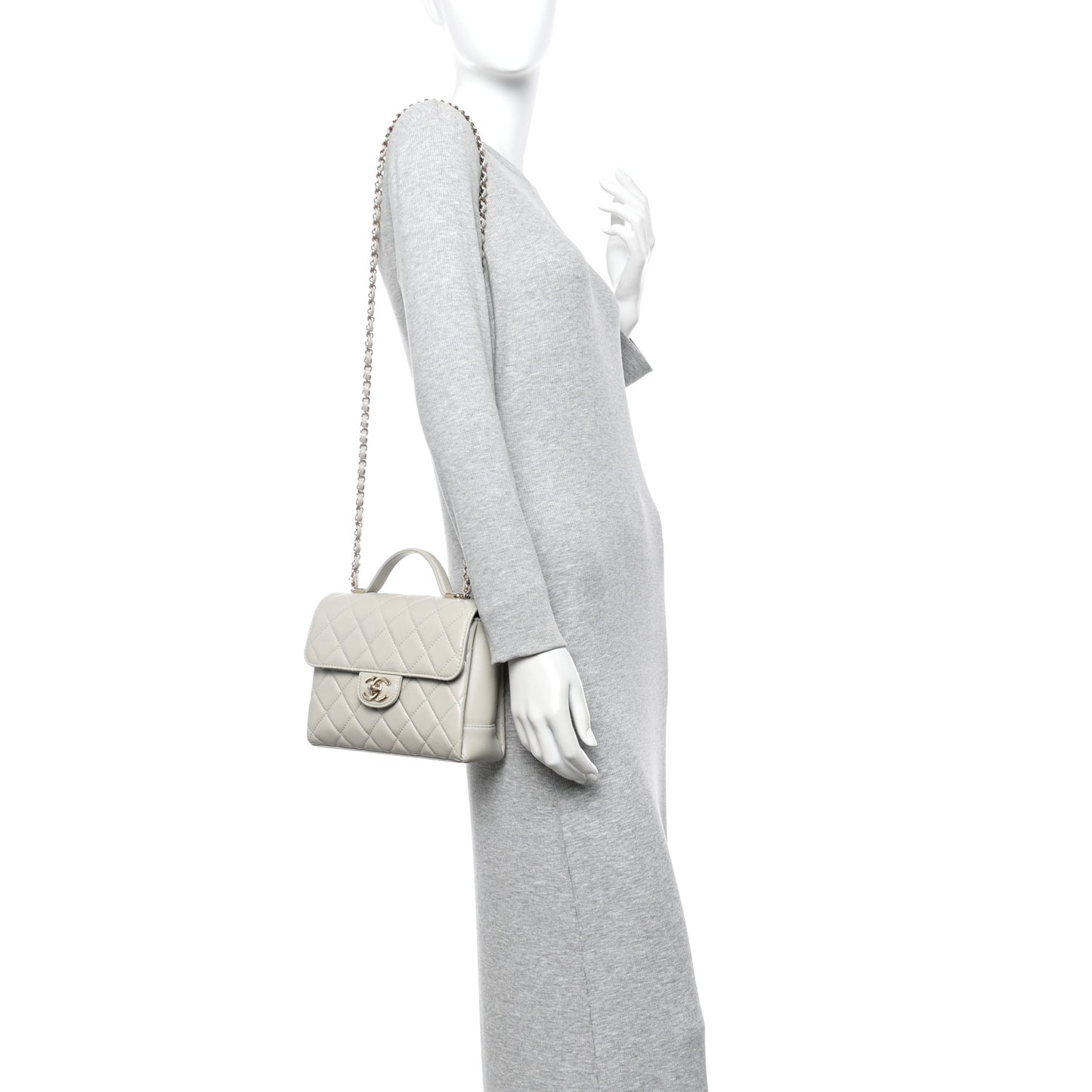 Lambskin Quilted Small Flap Top Handle Bag Grey