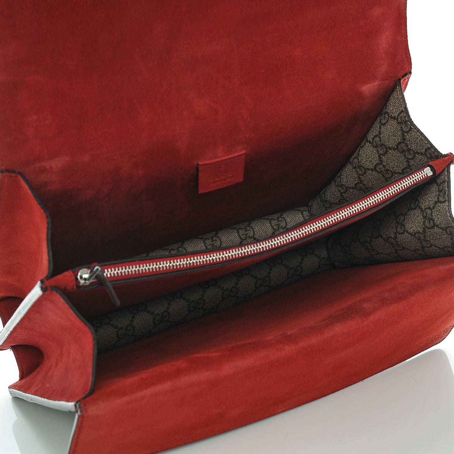 GG Supreme Monogram Suede Cudu Medium Dionysus Shoulder Bag Beige Ebony Vulcanic Red