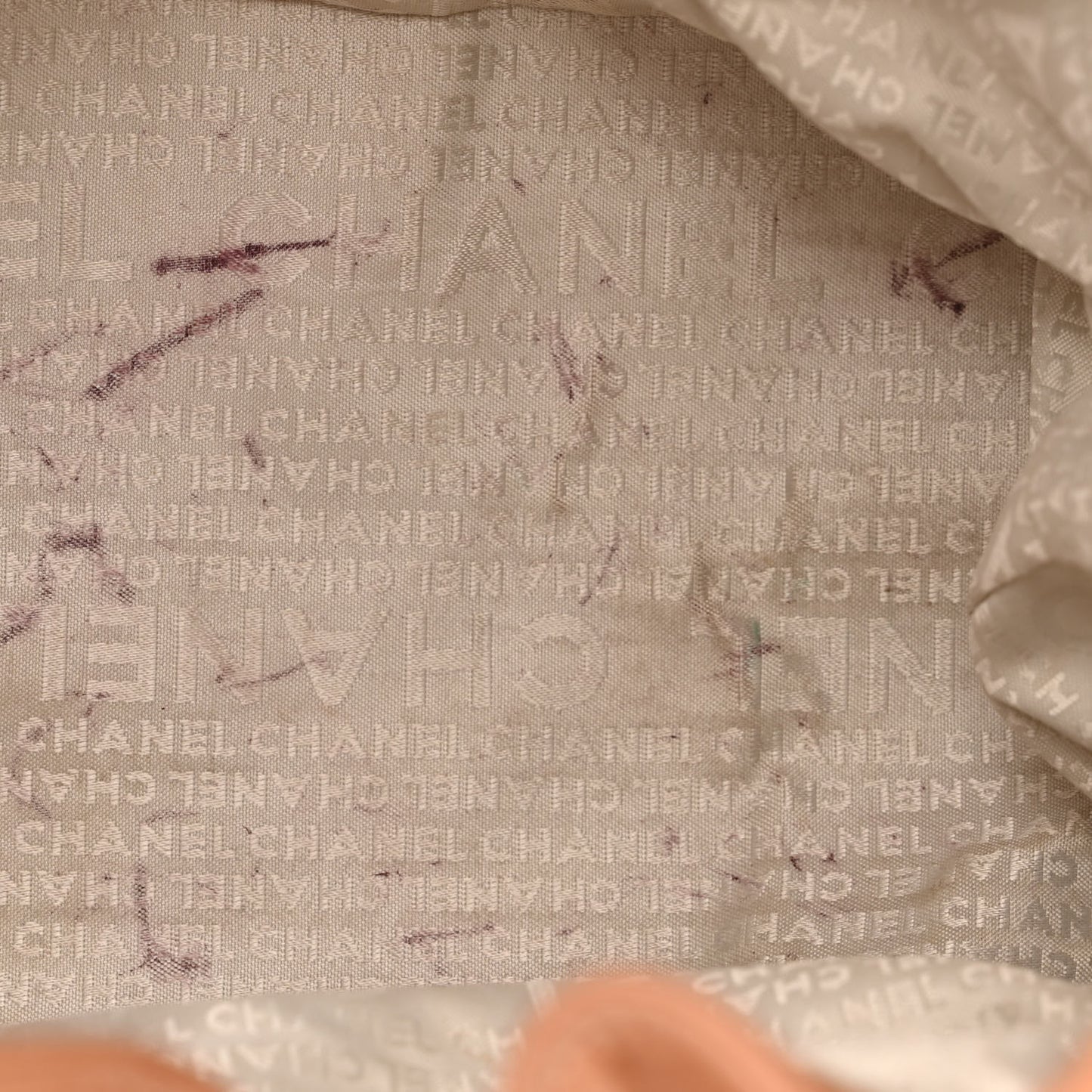 Lambskin Contrast Stitch Large Drawstring Tote Dark Beige