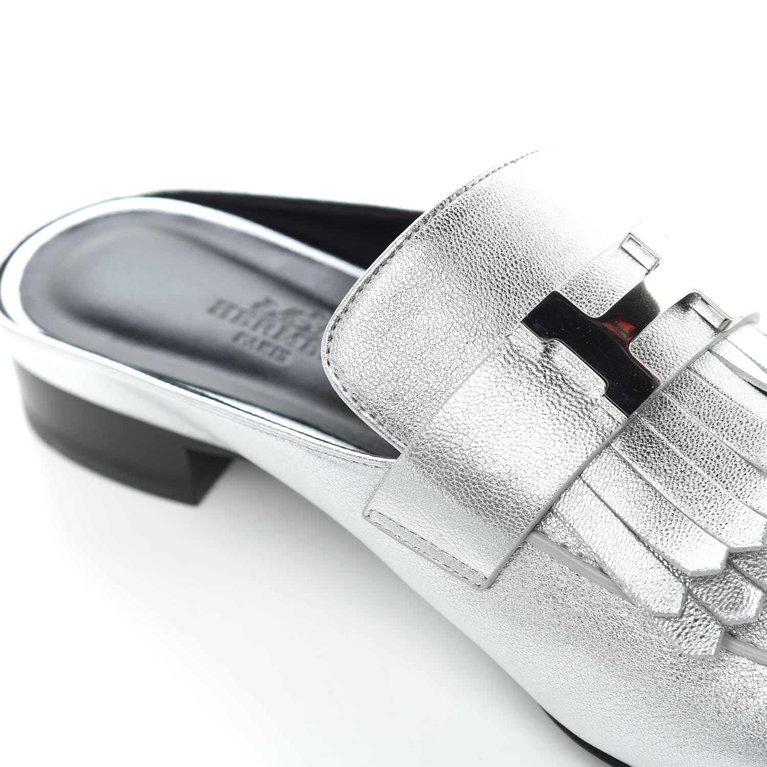 Hermes Metallic Goatskin Rivoli Mules 37.5 Gris Argente 8 of 9