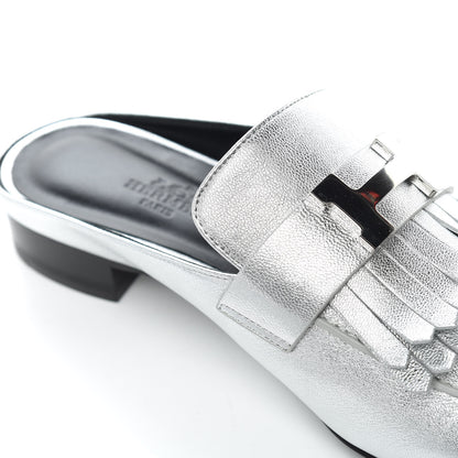 Hermes Metallic Goatskin Rivoli Mules 37.5 Gris Argente 8 of 9