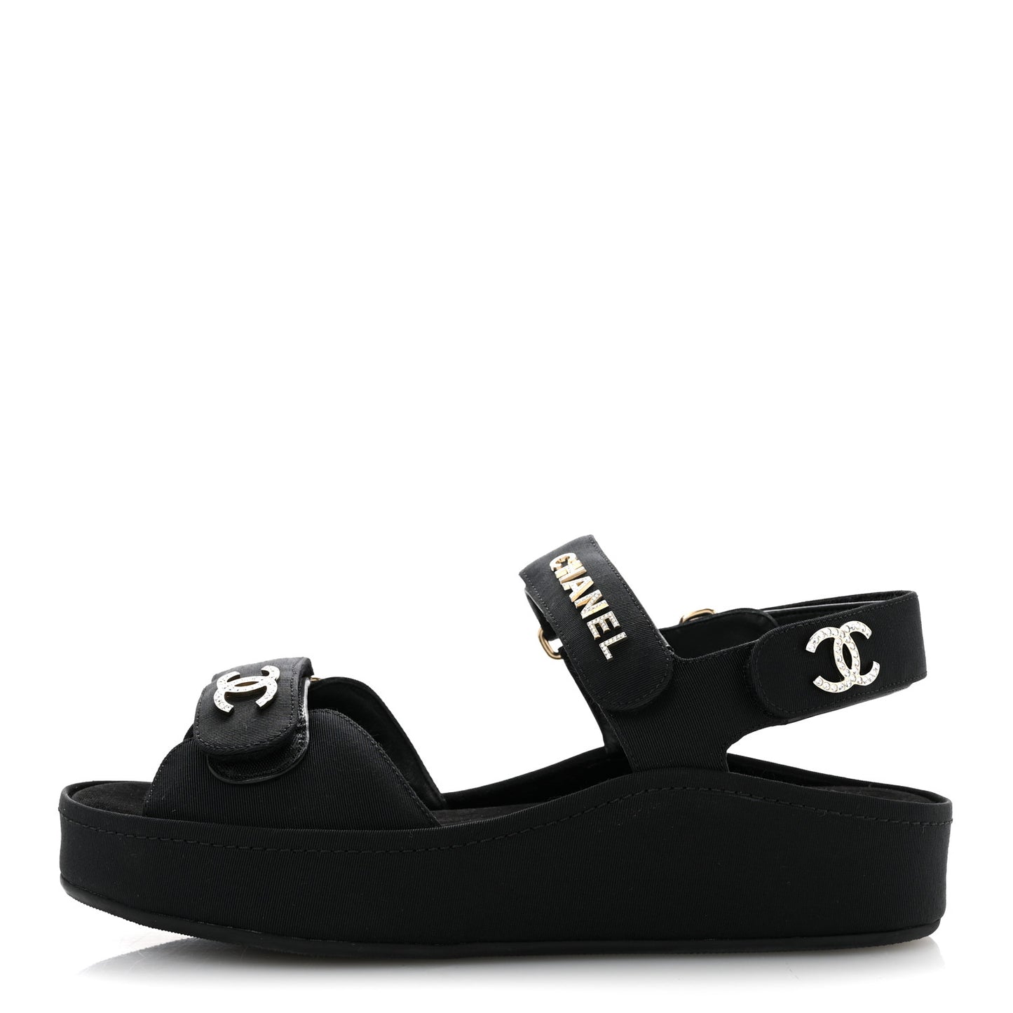 Grosgrain Crystal Logo Platform Sandals 38 Black