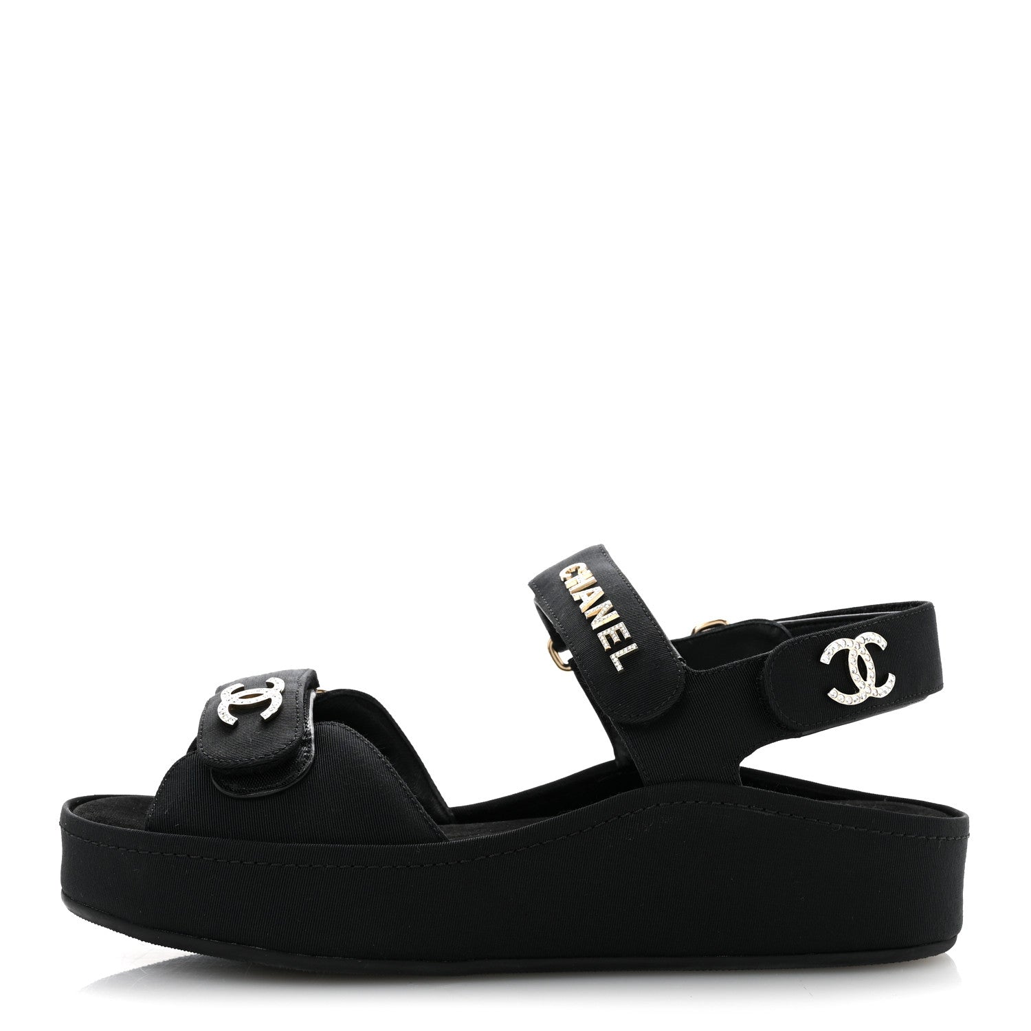 Chanel Grosgrain Crystal Logo Platform Sandals 38 Black 1 of 10