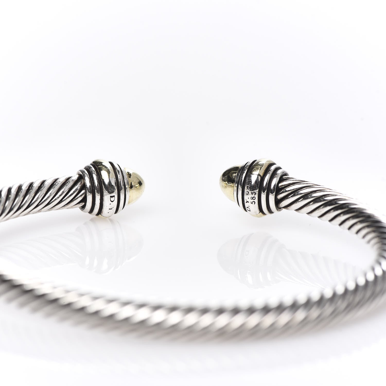 David Yurman Sterling Silver 14K Yellow Gold 5mm Cable Classics Dome Bracelet 4 of 5