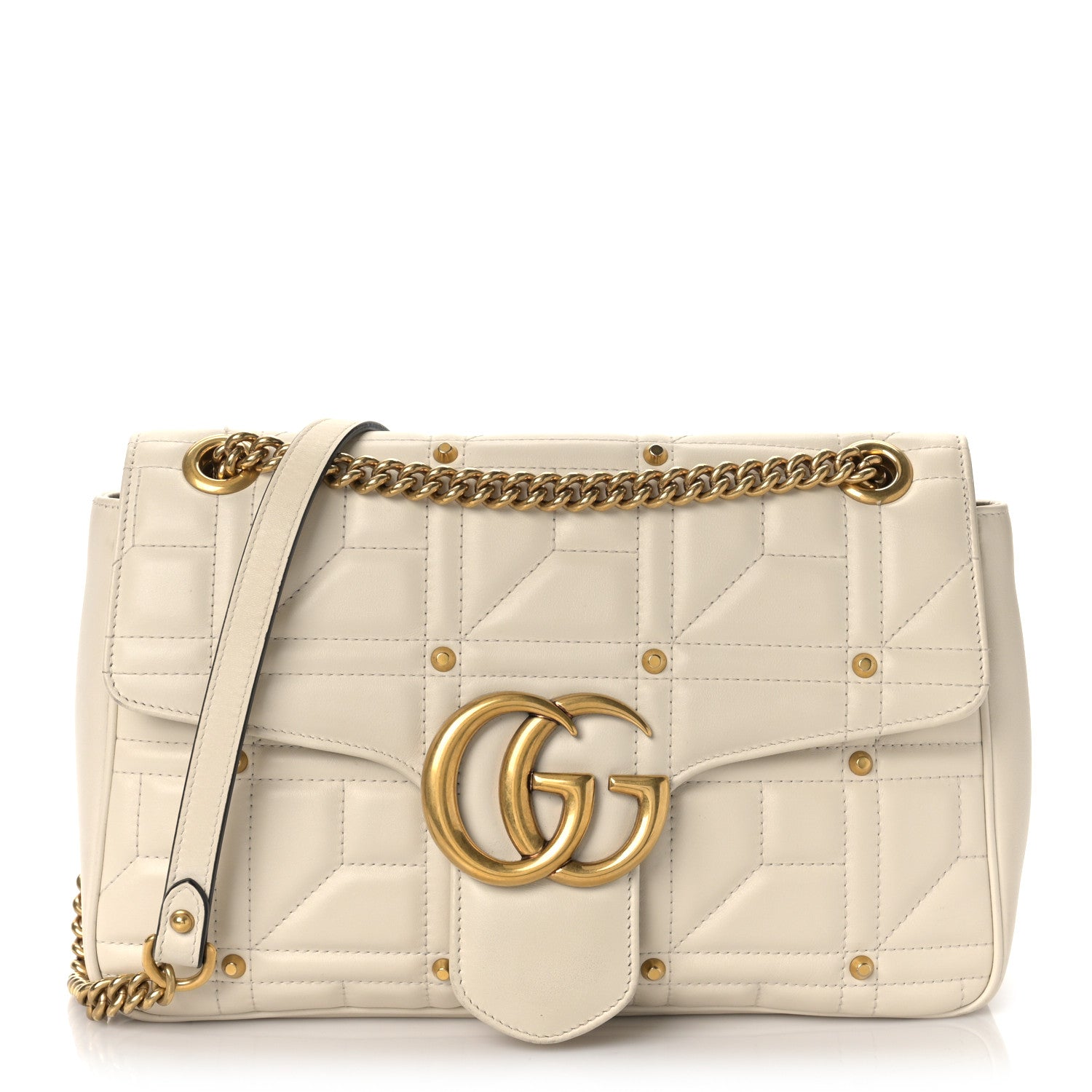 Gucci Calfskin Matelasse Studded Medium GG Marmont Shoulder Bag White 1 of 10