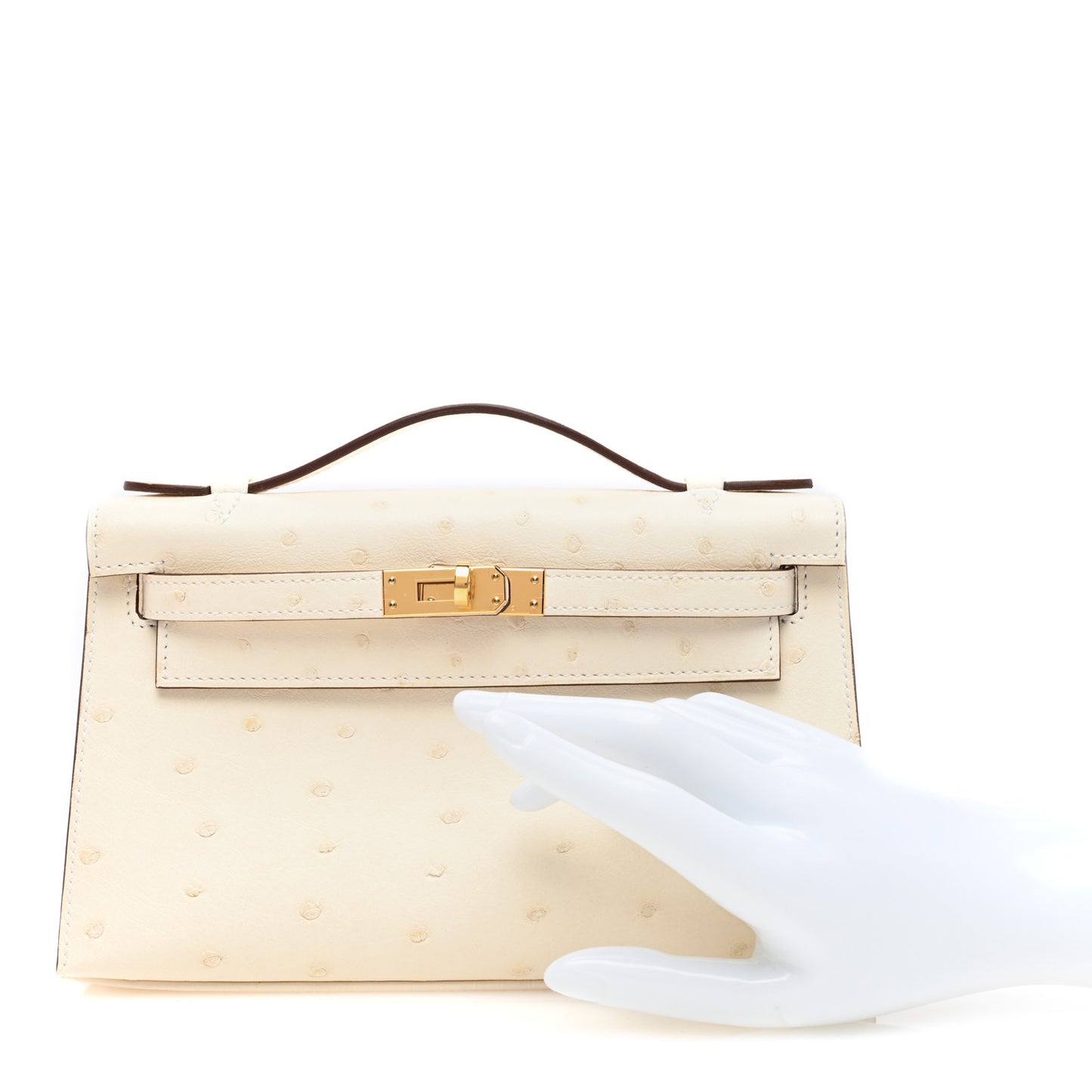 Ostrich Kelly Pochette Clutch Nata