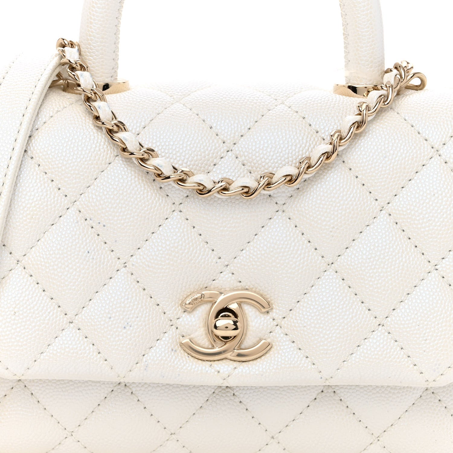 Chanel Iridescent Caviar Quilted Extra Mini Coco Handle Flap White 8 of 10