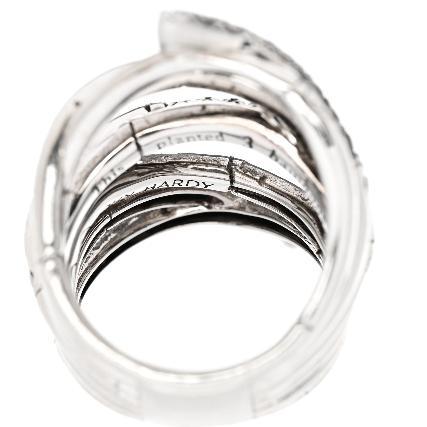 Sterling Silver Black Sapphire Bamboo Lava Wide Wrap Ring 54 7