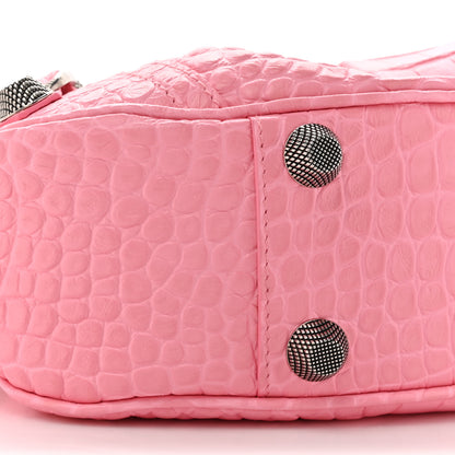 Balenciaga Extra Supple Calfskin Crocodile Embossed Small Le Cagole Shoulder Bag Sweet Pink 10 of 10